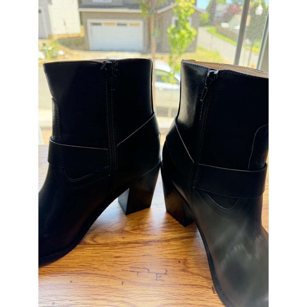 Oasis Society Black Vegan Leather Harness Ankle Boots Pointed Toe Block Heel 8.5 - Picture 6 of 10